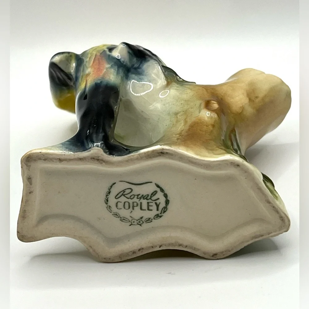 Vintage Royal Copley Yellow Parrot Bird on Tree Brunch Ceramic Vase Figurine 5